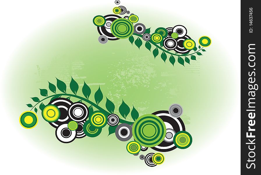 Green circle and flowers decoration with place for text