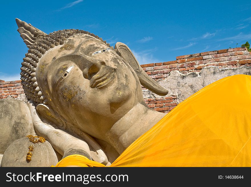 Reclining Buddha image in Ayutthaya near Bangkok, Thailand. Reclining Buddha image in Ayutthaya near Bangkok, Thailand.