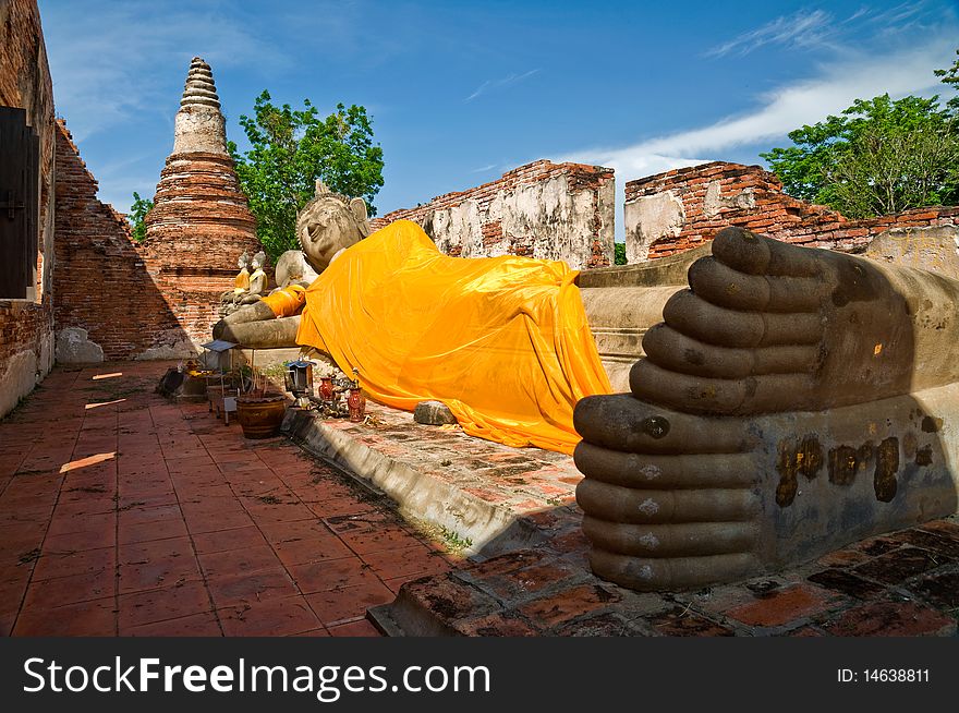 Reclining Buddha image in Ayutthaya near Bangkok, Thailand.