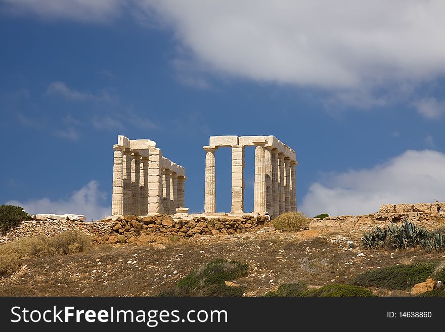 The ancient temple of Poseidon on cape Sounion (Attica area, near Athens, Greece). The ancient temple of Poseidon on cape Sounion (Attica area, near Athens, Greece)