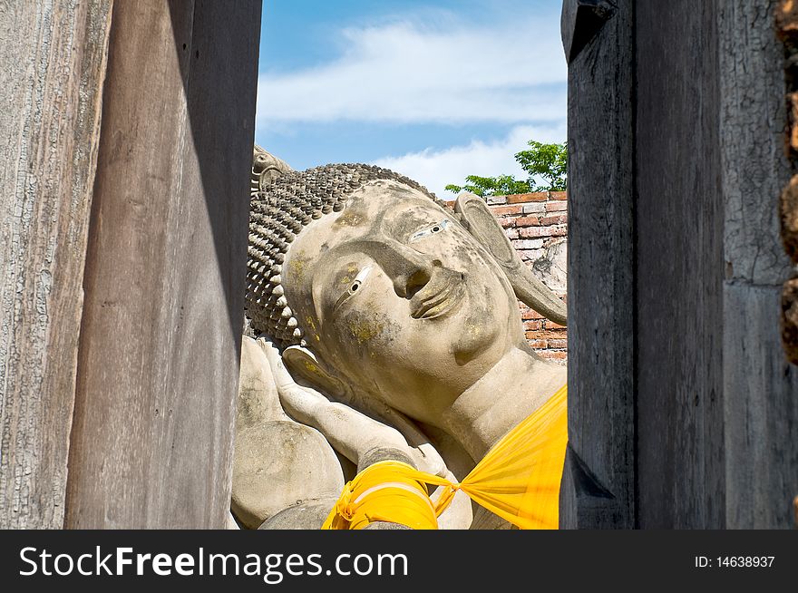 Reclining Buddha image in Ayutthaya near Bangkok, Thailand.