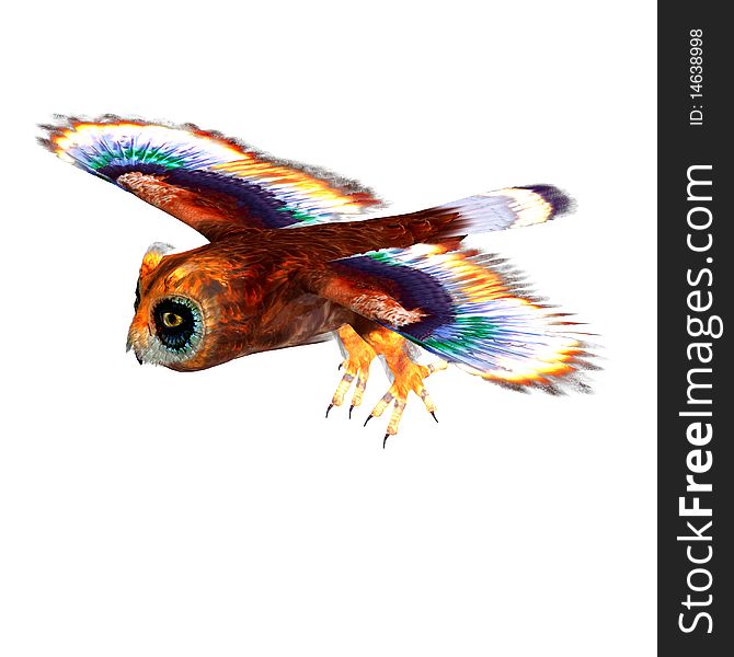 Fantasy Owl With Rainbow Colors. 3D Rendering