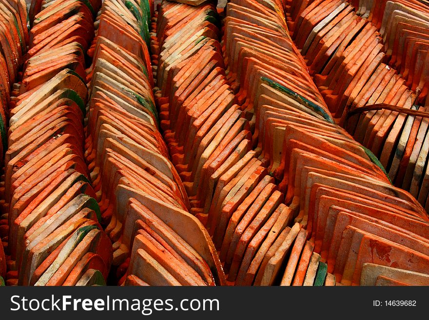 Red tiles decoration for roof.