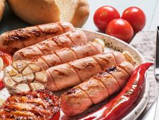 Grilled Chicken Sausages Close Up Royalty Free Stock Photos