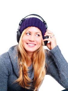 Woman With Headphones Listening Music Over White Royalty Free Stock Images Woman With Headphones Listening Music Over White Royalty Free Stock Images