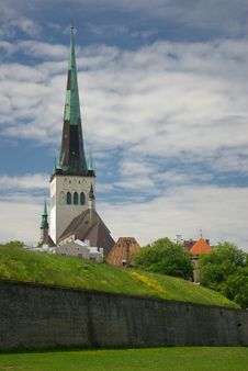 Oleviste Church Tower And Tallinn Old Town Stock Image