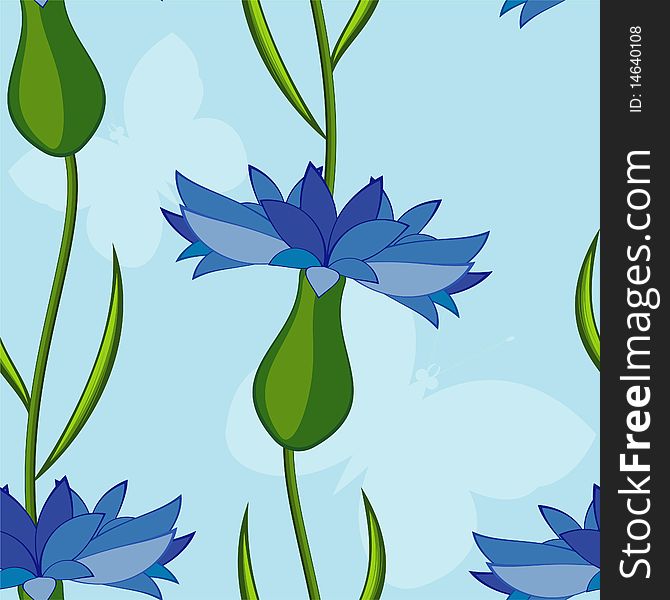 Vector Seamless Background With Cornflowers