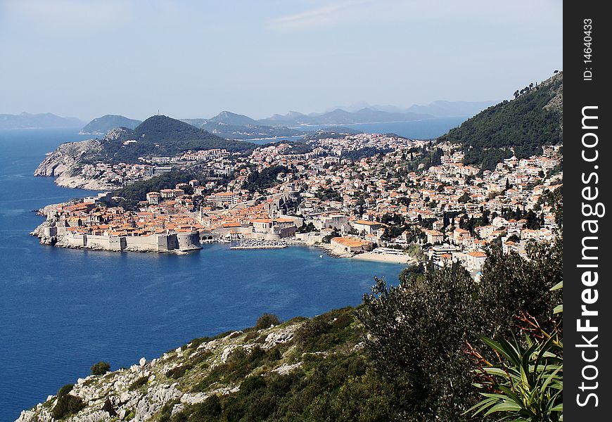 Looking down onto the old part of Dubrovnik and the old harbour. Looking down onto the old part of Dubrovnik and the old harbour.