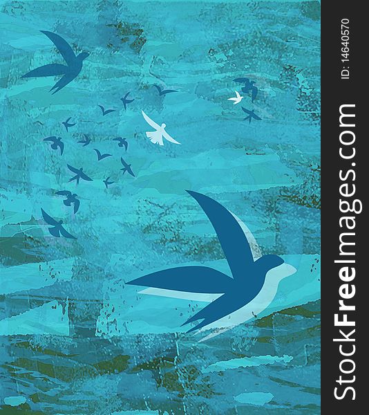 Birds On Blue Background - Ocean & Sky