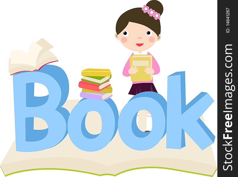 Girl and book  -illustration art,cute