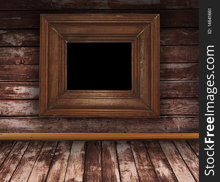 Wooden grunge interior with picture frame