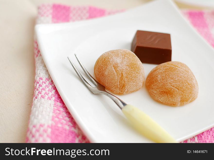 Japanese traditional tea sweets and chocolate