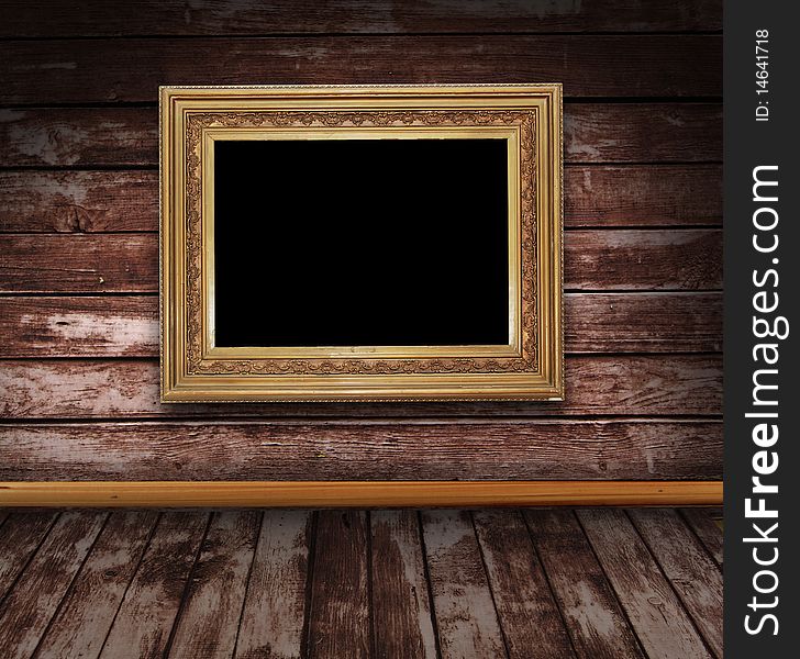 Wooden grunge interior with picture frame