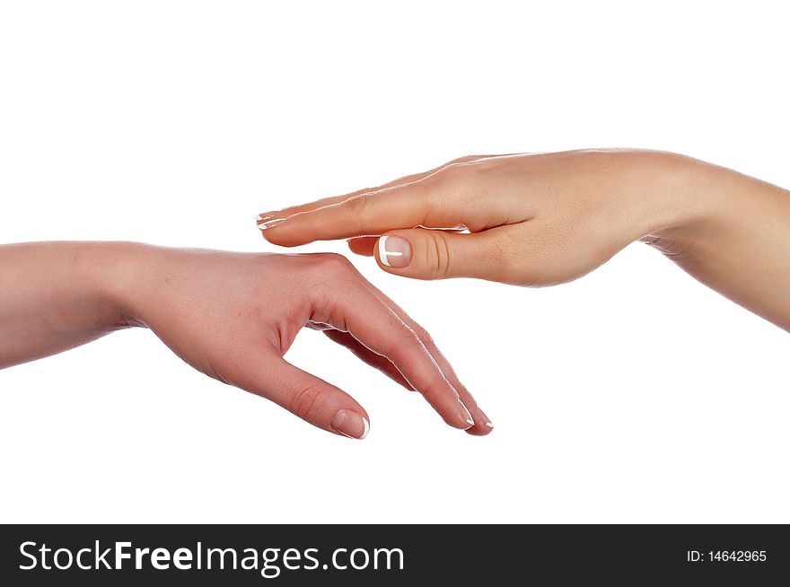 Various signs hands and palms isolated on white background