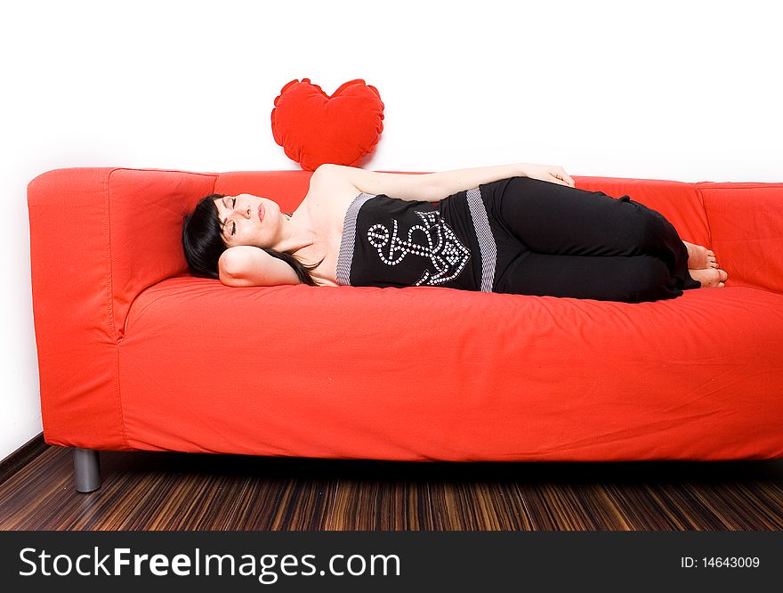 Woman sleeping on the sofa