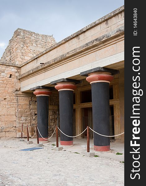 Black columns at Knossos Archeological Site in Crete, Greece