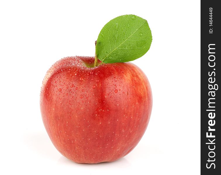 Ripe red apple on a white background