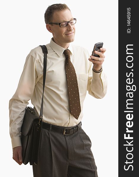 Businessman Texting On Cell Phone - Isolated