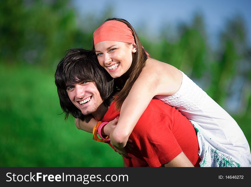 Boy and beautiful girl in kerchief. Boy and beautiful girl in kerchief