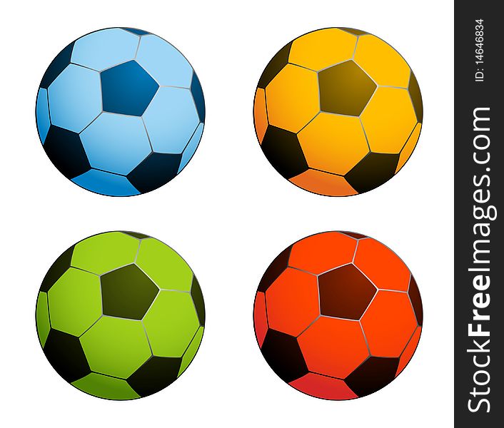 Colored footballs isolated on a white