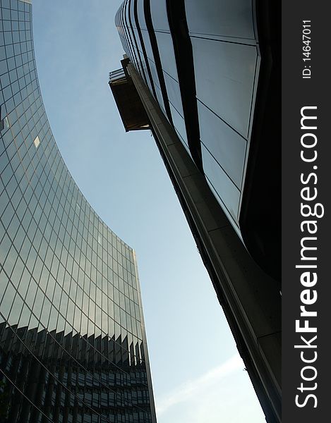 Modern glass office buildings in London. Modern glass office buildings in London.
