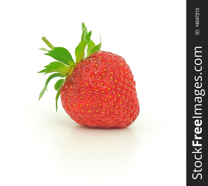 Fresh ripe red strawberry, isolated on white with soft shadow