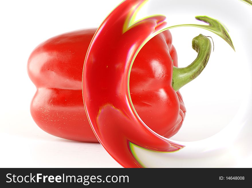 Large fresh red bell pepper isolated on white background