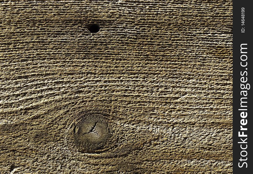 Old weathered grainy wood surface with knot and hole. Old weathered grainy wood surface with knot and hole