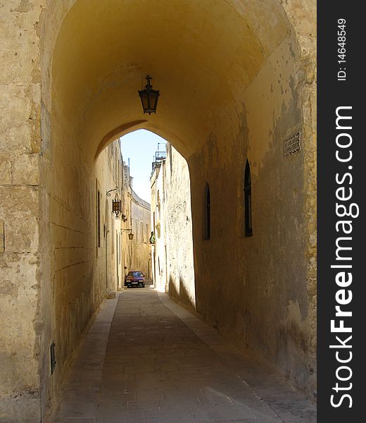 Historic narrow passage in la valetta, malta