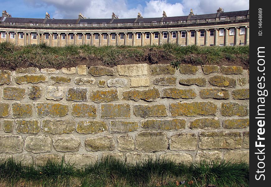 View on Royal Crescent houses from park field level. View on Royal Crescent houses from park field level