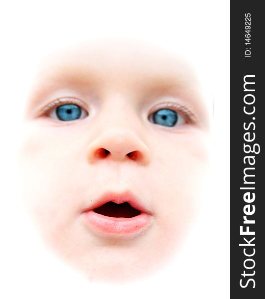 Face of little baby on the white background