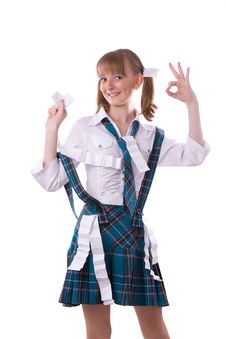High School Girl Is Hiding Crib Sheet In Uniform. Royalty Free Stock Photo High School Girl Is Hiding Crib Sheet In Uniform. Royalty Free Stock Photo
