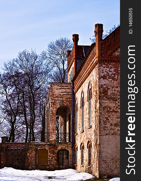 Historic architecture of the building on a bright sunny day