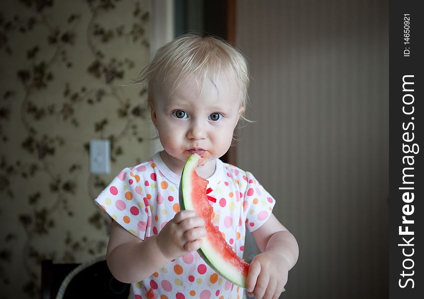 Image of the Baby eating watermelon. Image of the Baby eating watermelon