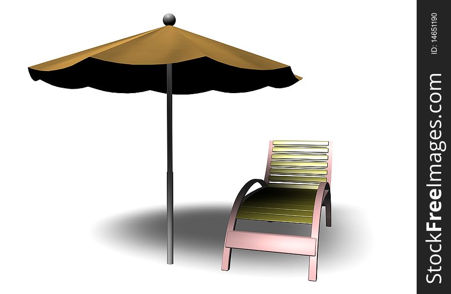 Beach parasol and deckchair with shadow, can be used for web or print