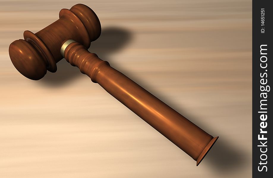 Judge's Wooden Gavel, close up over white