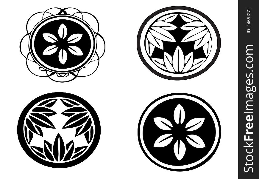 Floral design set white and black background