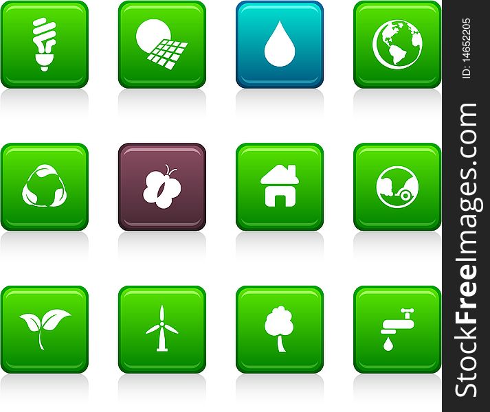 Ecology set of square color icons. Ecology set of square color icons.