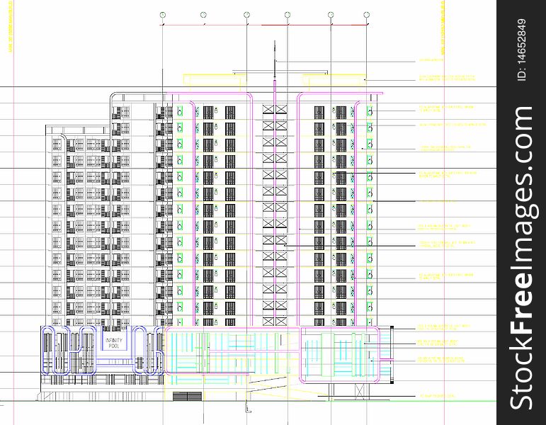 Layout showing elevation of high building