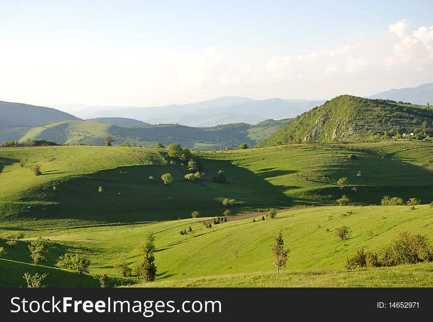 Beautiful mountain landscape and meadows