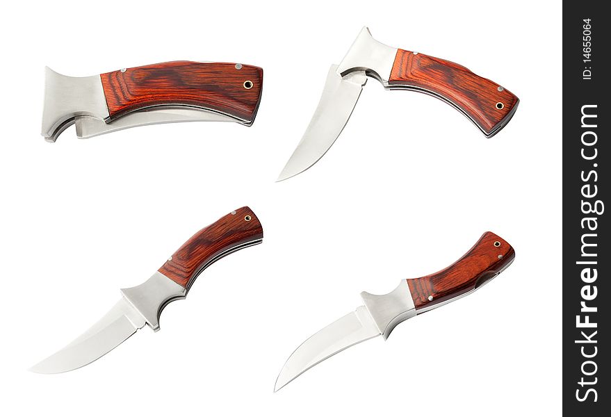 Collapsible knife in different positions over white