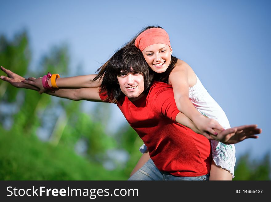 Girl in kerchief and boy in red t-shirt