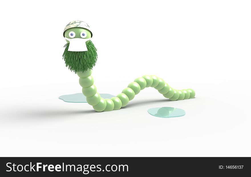 Green worm on white. 3D Illustration. Green worm on white. 3D Illustration