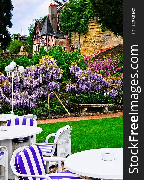 A charming and romantic outdoor bistro in the Loire Valley, France. A charming and romantic outdoor bistro in the Loire Valley, France