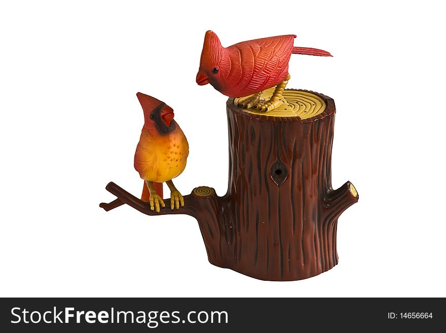 Model of two birds each-other looking on a tree branch