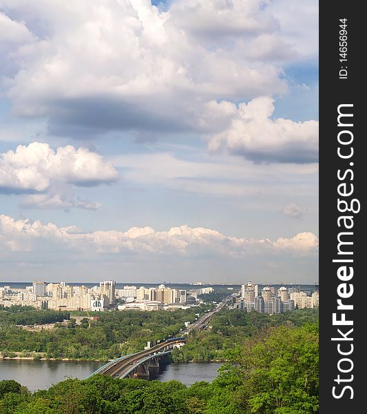 Panorama of Kyiv with Metro bridge. Ukraine