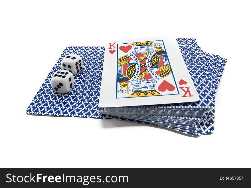 Playing-cards and bones are isolated on white