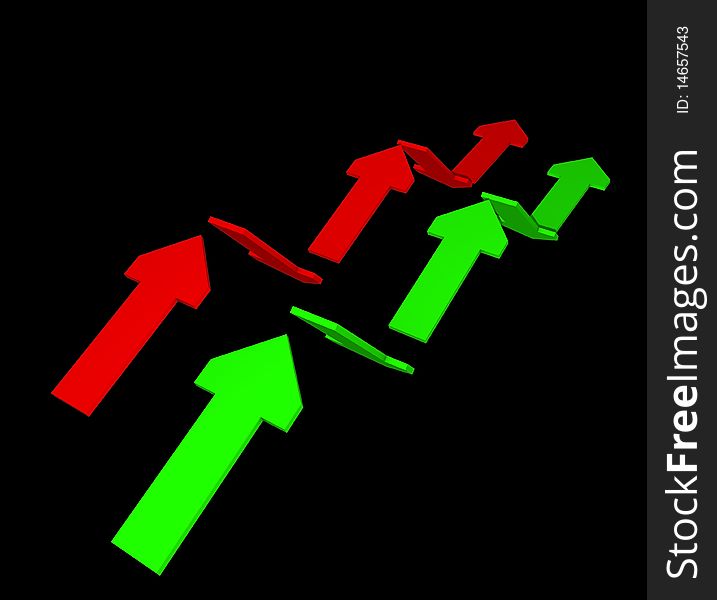 Some red and green arrows pointing up and down. Some red and green arrows pointing up and down