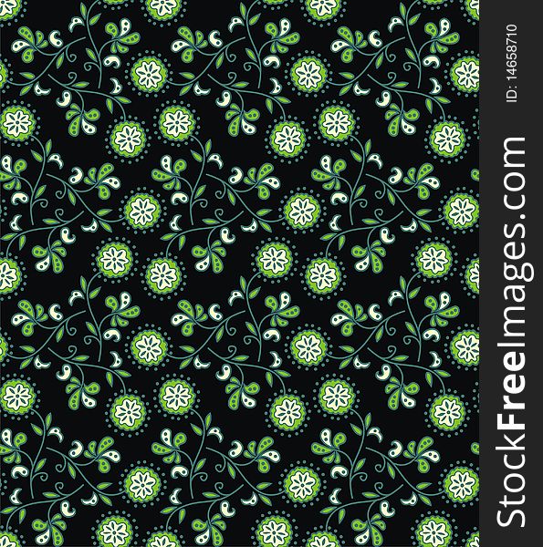 Texture with green flowers on black background. Vector illustration. Texture with green flowers on black background. Vector illustration.