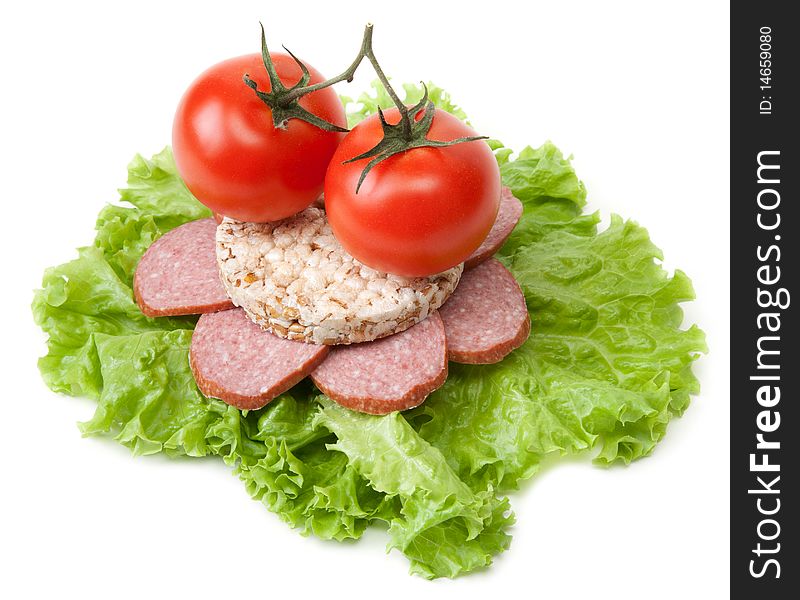 Sandwich With Sausage, Tomatoes And Salad